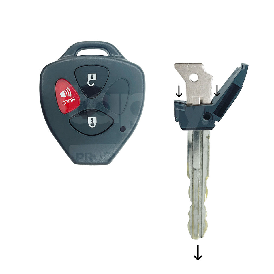 Toyota 3 Buttons Remote Shell Head Panic (No Key Cutting Required)