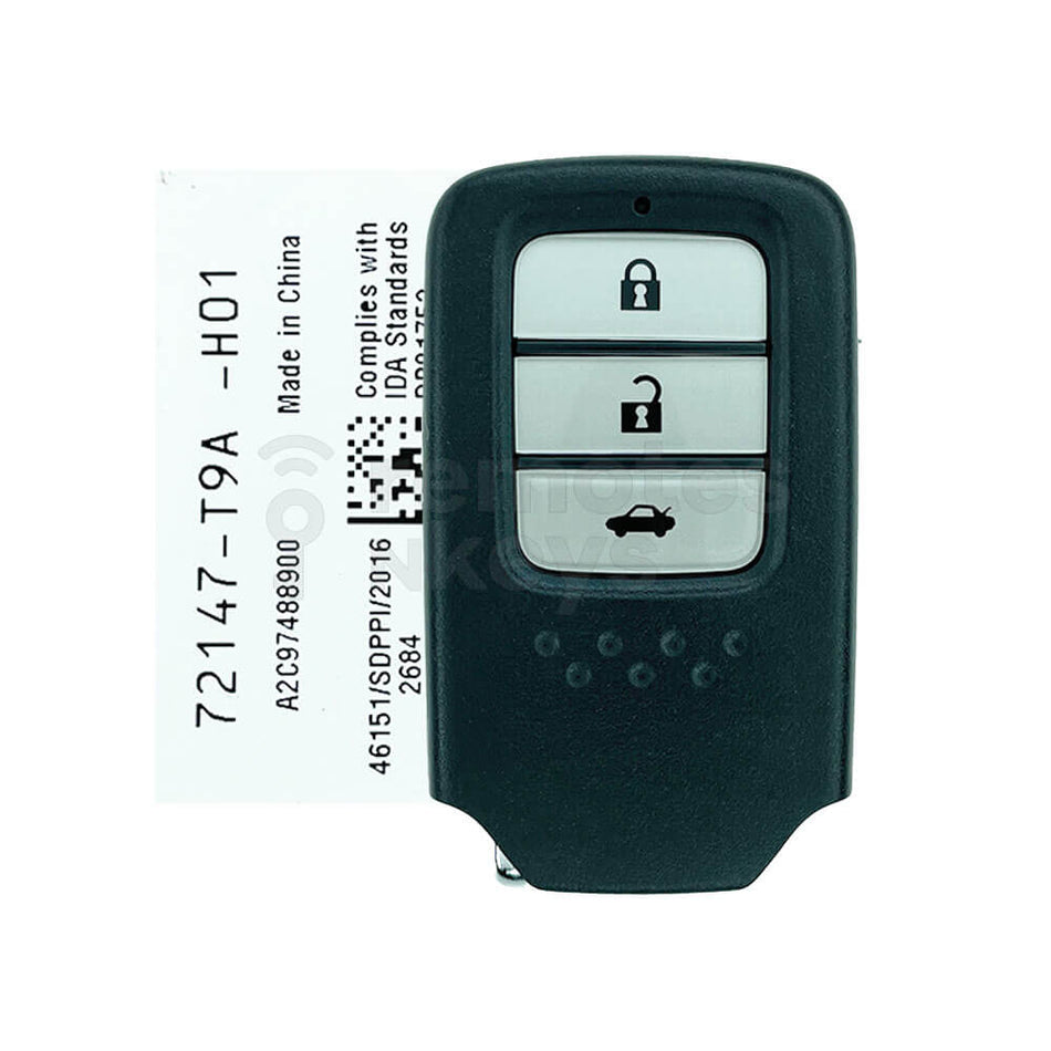 Honda City/Civic/Jazz 2014-2020 Genuine 3 Buttons Smart Remote Key ID47 433MHz 72147-T9A-H01 / 72147-TEX-G01