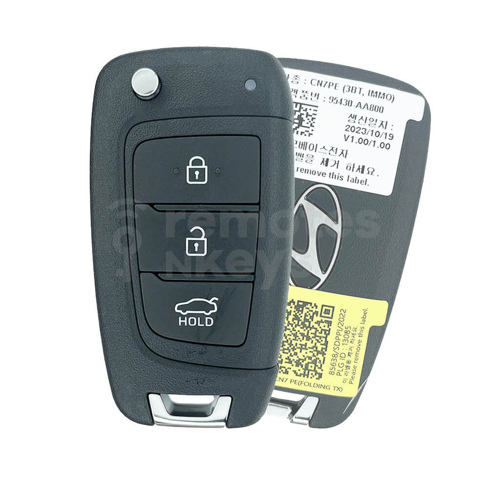 Hyundai Elantra/i30 2024 Genuine 3 Buttons Flip Remote Key 8A 433MHz 95430-AA800 FCC ID: MBEC3TX2004