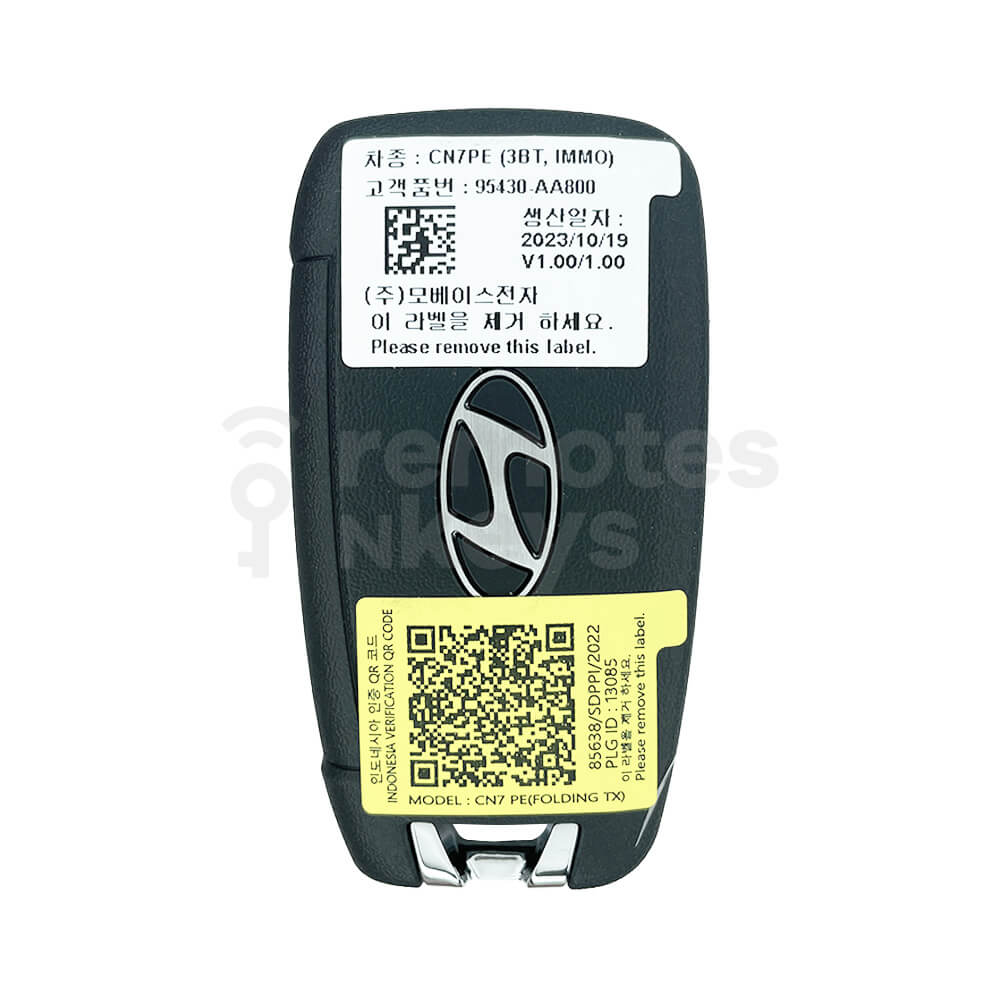 Hyundai Elantra/i30 2024 Genuine 3 Buttons Flip Remote Key 8A 433MHz 95430-AA800 FCC ID: MBEC3TX2004